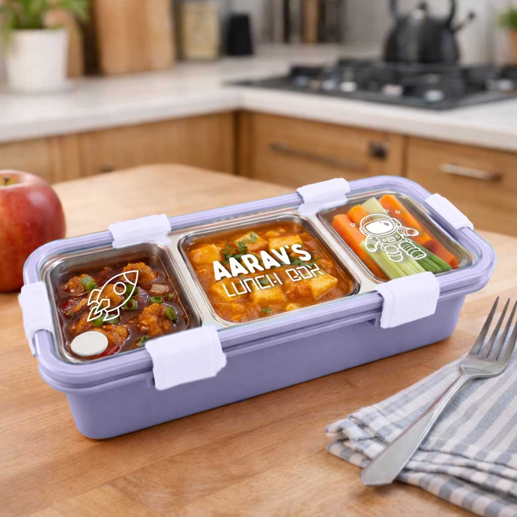 Personalized Insulated Tiffin Box Stainless Steel 3 Compartment Leak-Proof Lunch Box - Image 4