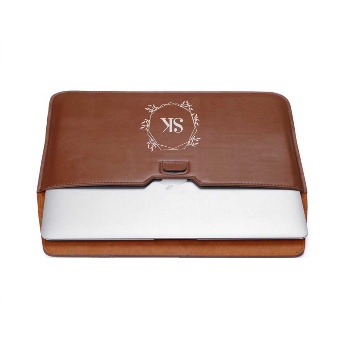 Custom Made Leather Laptop Sleeve - Add Your Initial Crown Leaves - Image 4