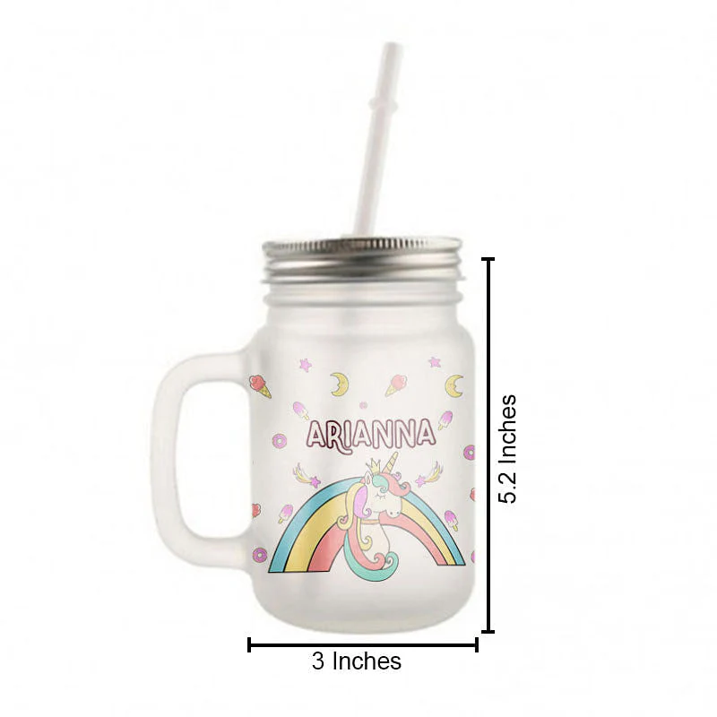 Personalized Mason Jar Glass With Lid And Straw For Kids - Unicorn World - Image 3