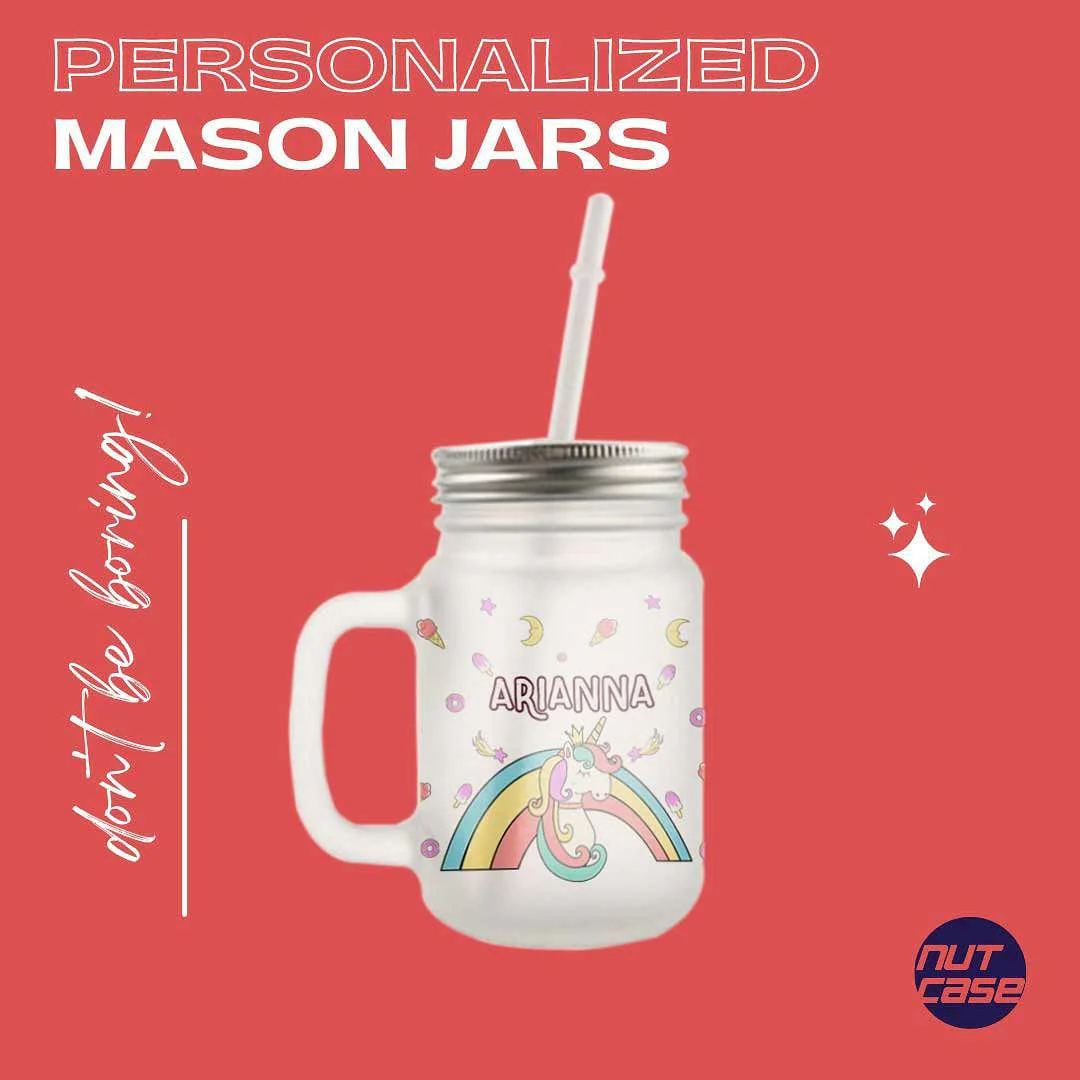Personalized Mason Jar Glass With Lid And Straw For Kids - Unicorn World - Image 4