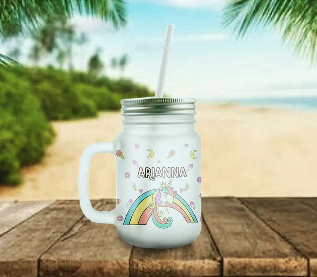 Personalized Mason Jar Glass With Lid And Straw For Kids - Unicorn World - Image 5