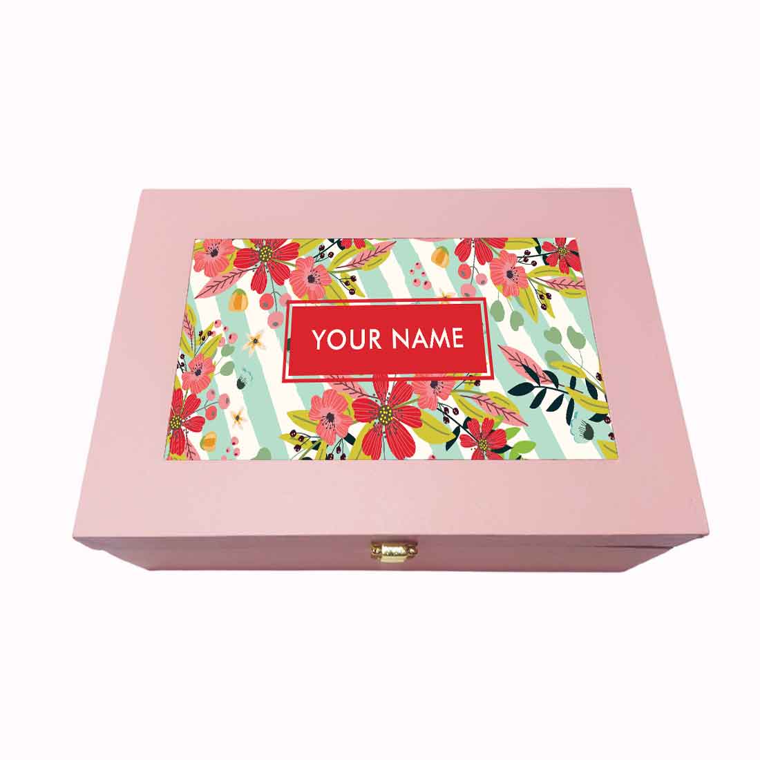 Custom Best Gift Boxes Vegan Leather Add Your Name - Flower Stripe - Image 3