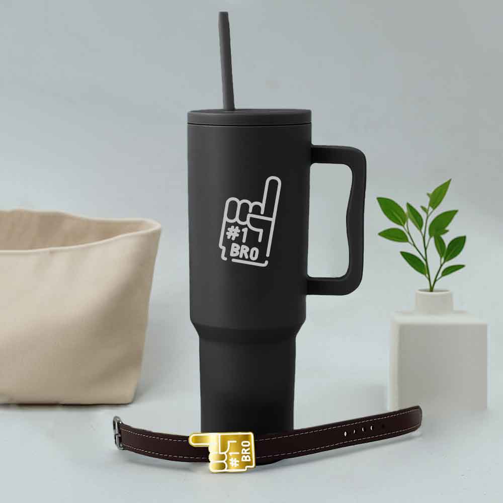 Personalized Rakhi Gift for Brother – 1200ml Insulated Tumbler with Acrylic Rakhi - Image 2