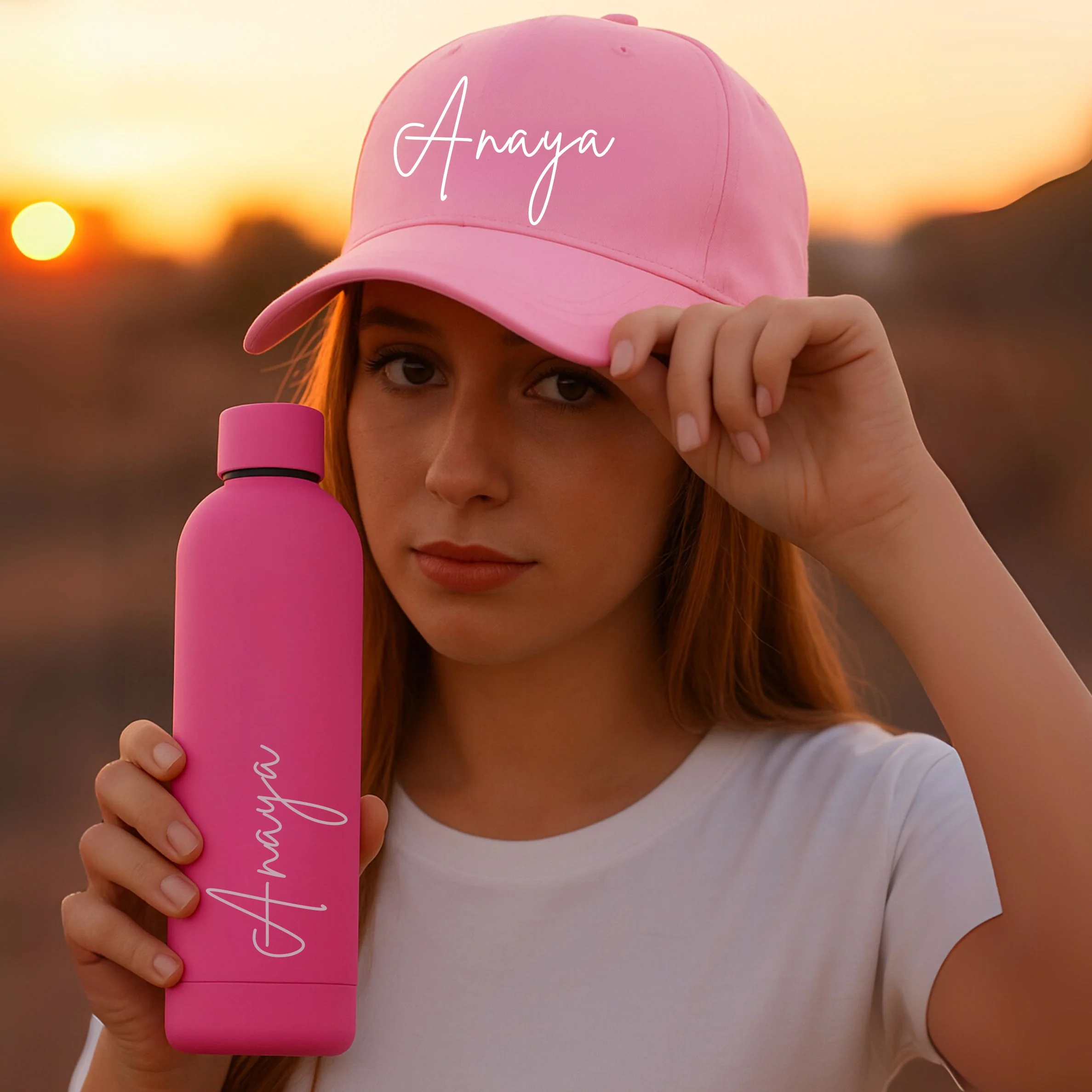 Rakhi Gift for Sister – Personalized Pink Cap with Name & Insulated Tumbler/Bottle - Image 2