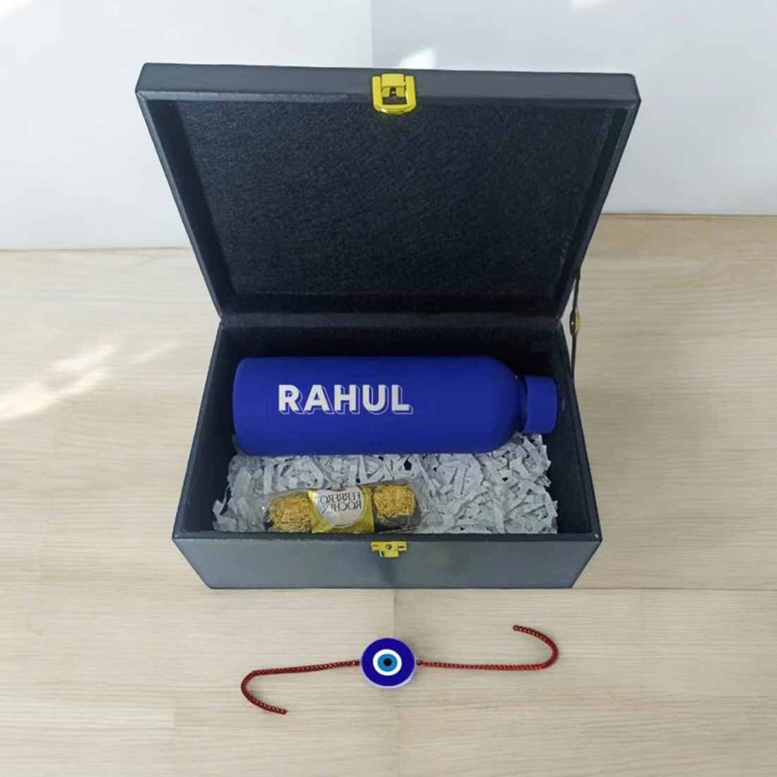 Personalized Rakhi Gift Set for Brother – Insulated Name Bottle & Evil Eye Rakhi - Image 10