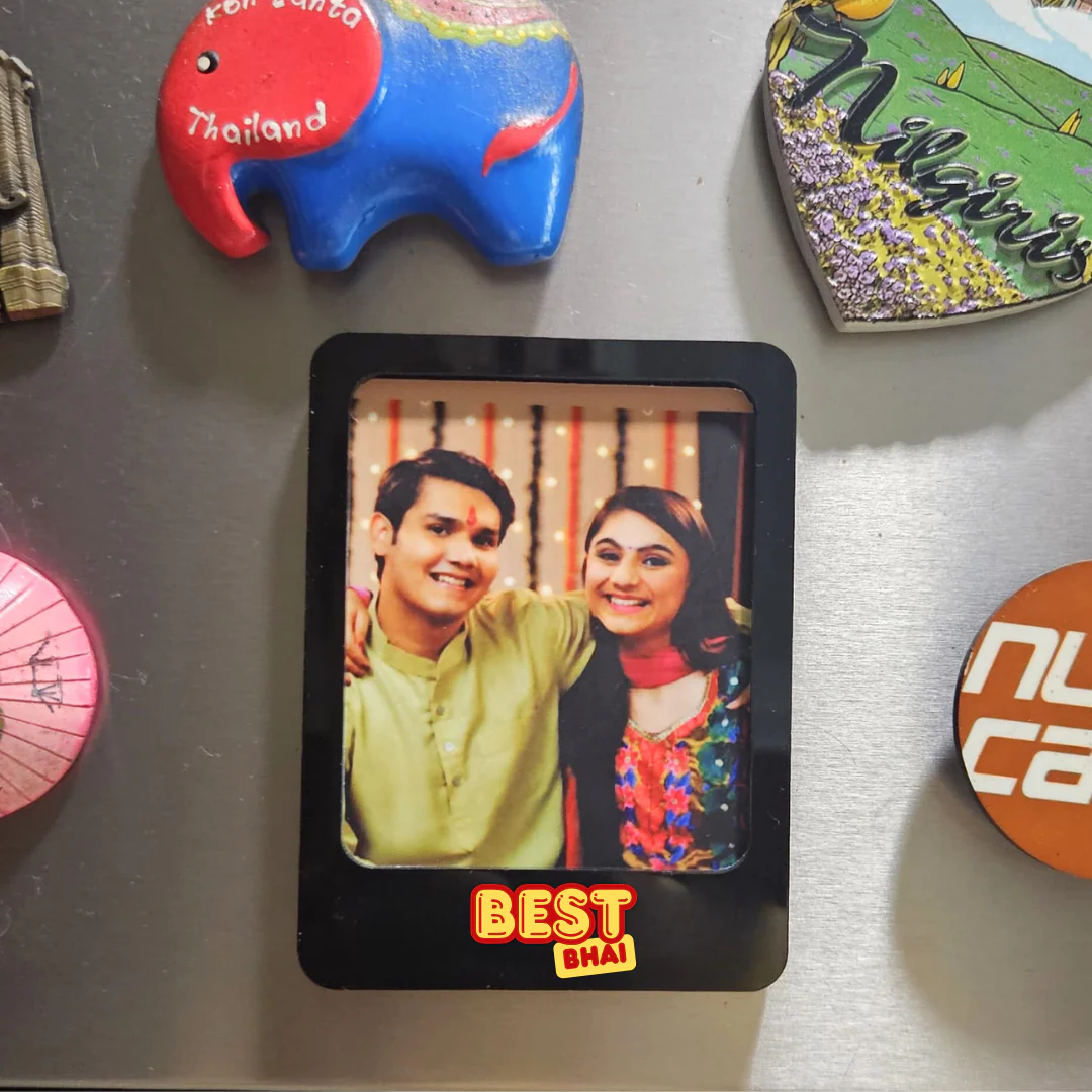 Personalized Rakshabandhan Gift for Brother – Fridge Magnet Set, Super Bro Acrylic Rakhi & Twix Chocolate Combo - Image 6