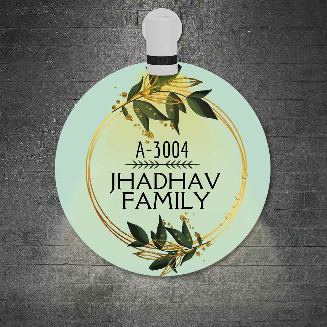 Personalised Door House Name Plate Round - Olive And Gold