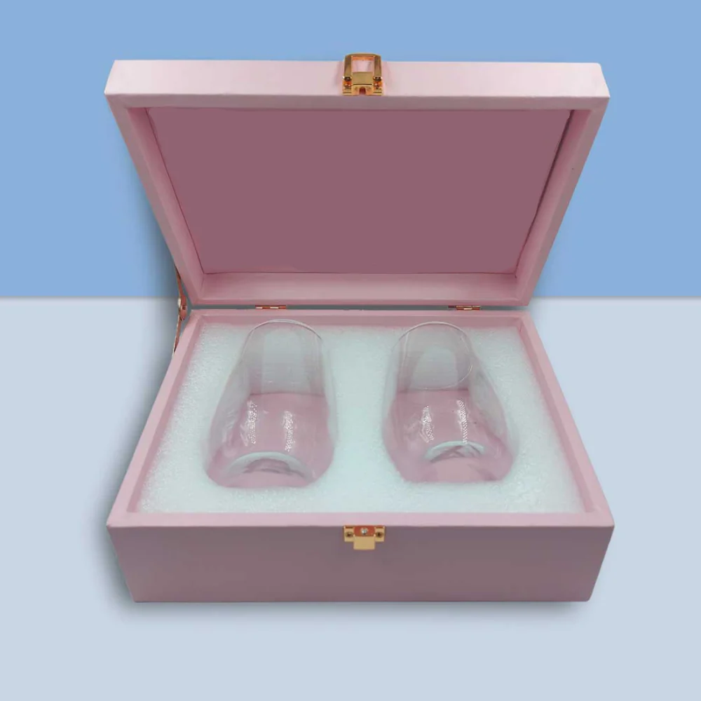 Personalized Stemless Wine Glass Drinking Glass With Gift Box Available in Black Pink Blue or Green Boxes - Image 3