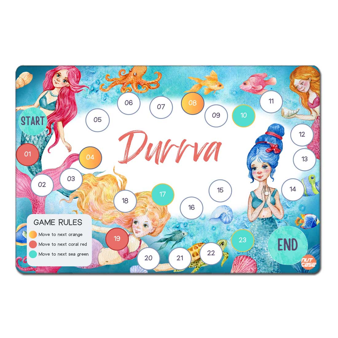Personalized Table mat for Girls Board Game Design With Dice & Pieces - Under The Sea Mermaid Theme - Image 2