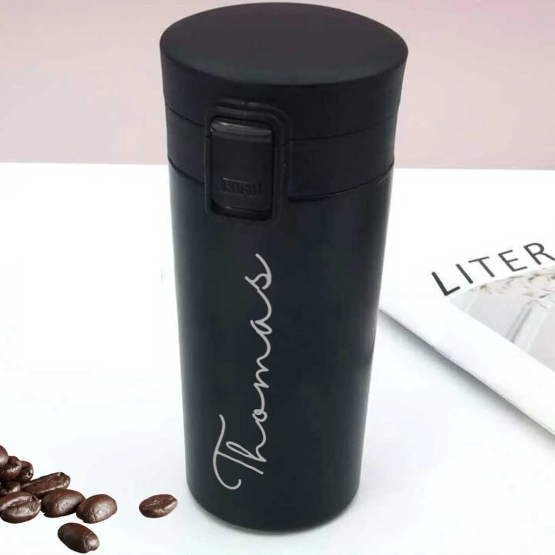 Personalized Travel Coffee Flask Sipper With Name Engraved  - Calligraphy 380ML - Image 13