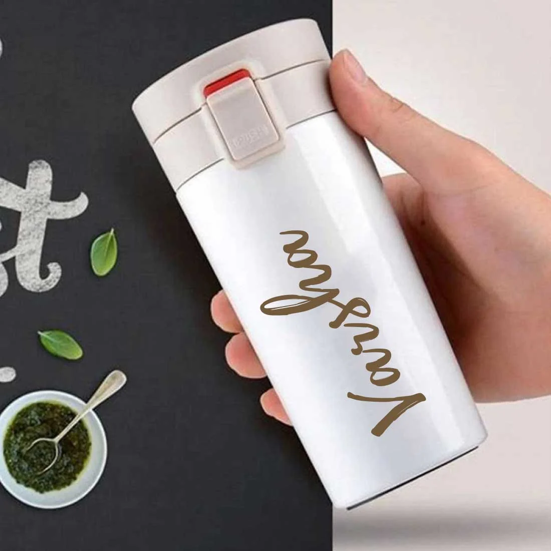 Personalized Travel Coffee Flask Sipper With Name Engraved  - Calligraphy 380ML - Image 4