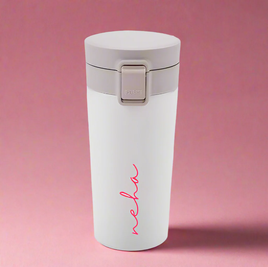 Personalized Travel Coffee Flask Sipper With Name Engraved  - Calligraphy 380ML - Image 5