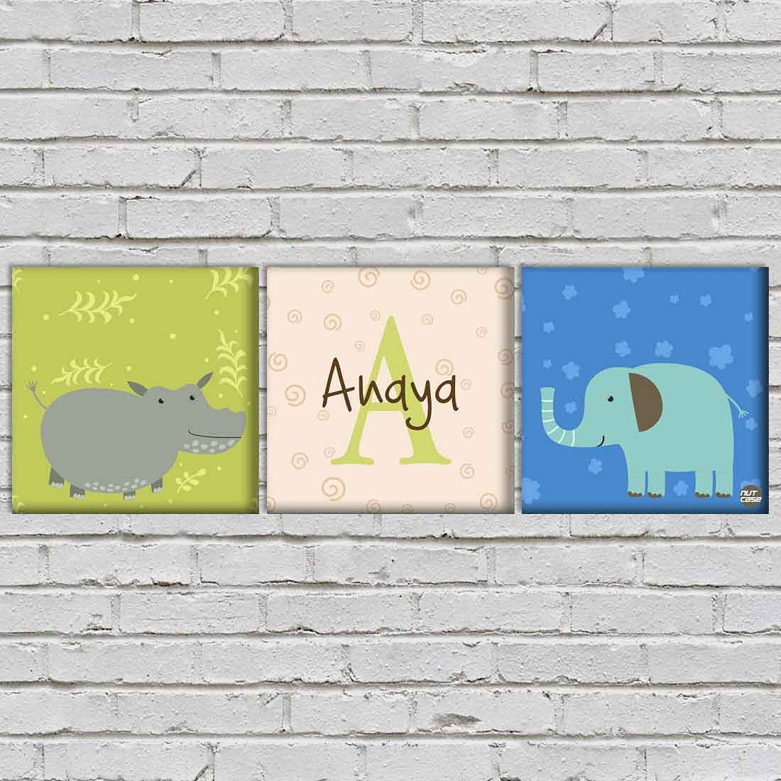 Customized Kids Room Wall Decor - Rhinoceros and Elephant - Image 3