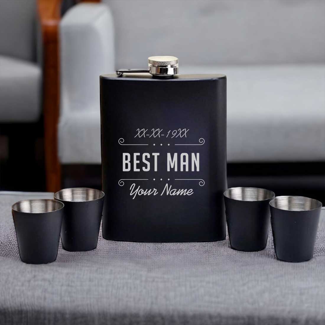 Personalized Whiskey Flask With Funnel And 4 Shot Glasses In Gift Box - Your Name - Image 2