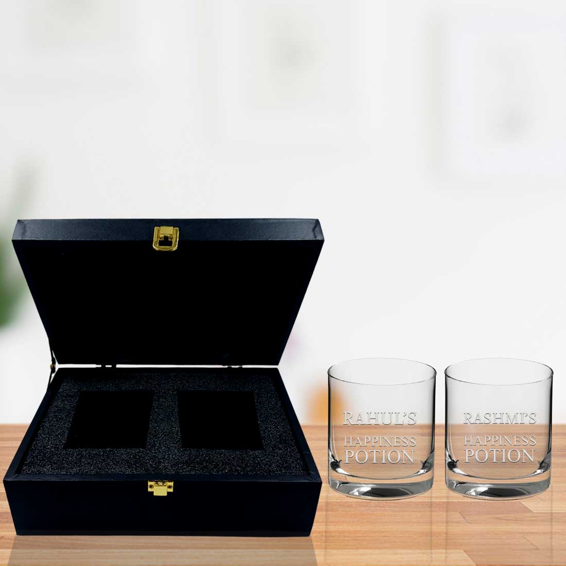 Customized Couple Whiskey Glass Set with Black Gift Box - Image 2