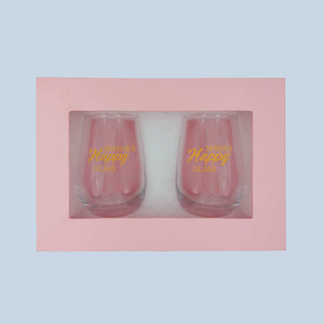 Personalized Stemless Wine Glasses Set of 2 With Gift Box Available in Black Pink Blue or Green Boxes - Image 5