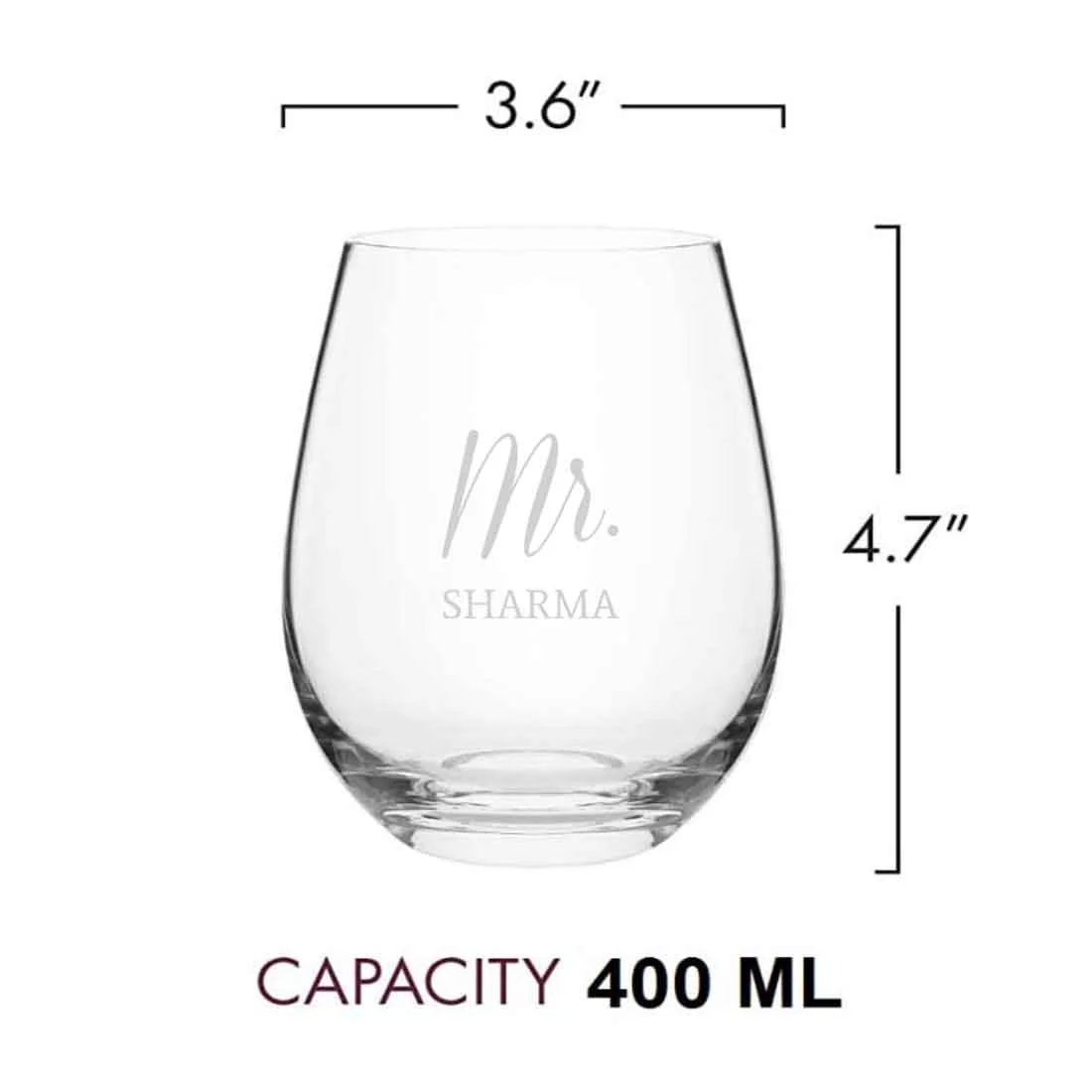Personalized Wine Glass for Couple with Name Engraved on Stemless Cocktail Glass 400 ML Set of 2 - Image 5
