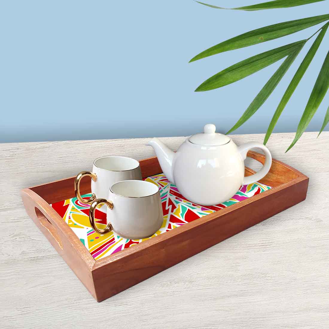 Wooden Coffee Table Trays Set Of 3 for Dining and Kitchen Use - Feather - Image 2
