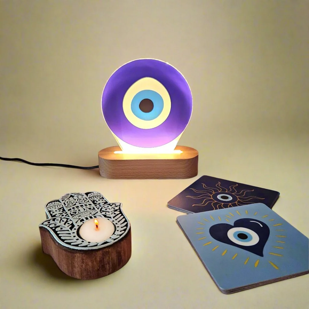 Powerful Evil Eye Protection With LED Lamp Coasters And Hamsa Hand Candle Gift Set - Image 5
