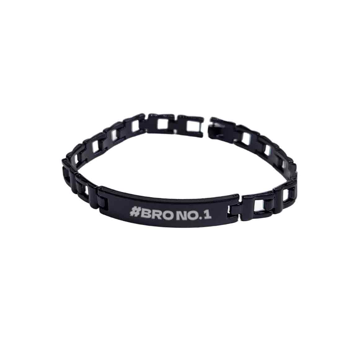 Premium Metal Rakhi Bracelet For Your Brother-Engraved with Love- Bro No 1 - Image 2