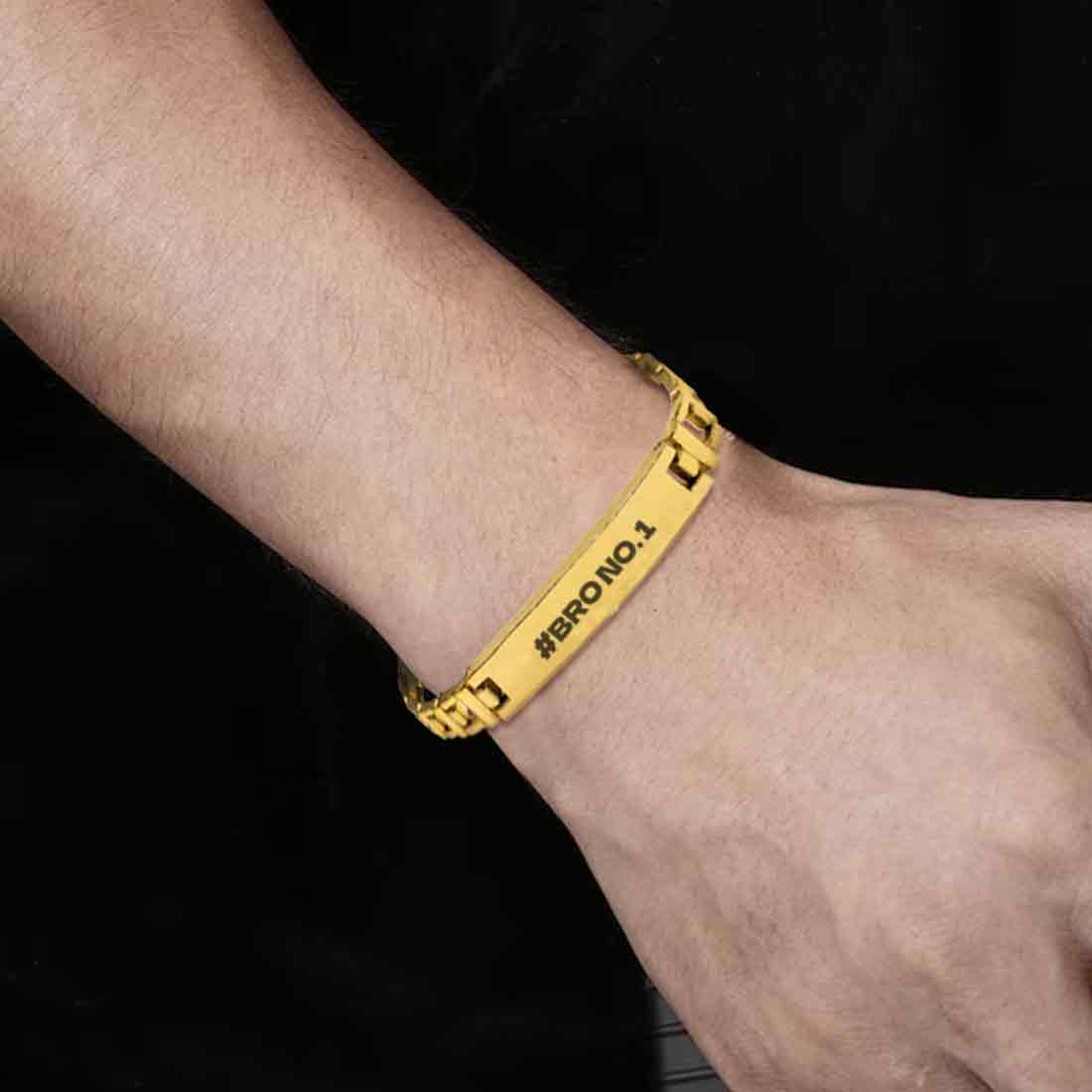 Premium Metal Rakhi Bracelet For Your Brother-Engraved with Love- Bro No 1 - Image 3