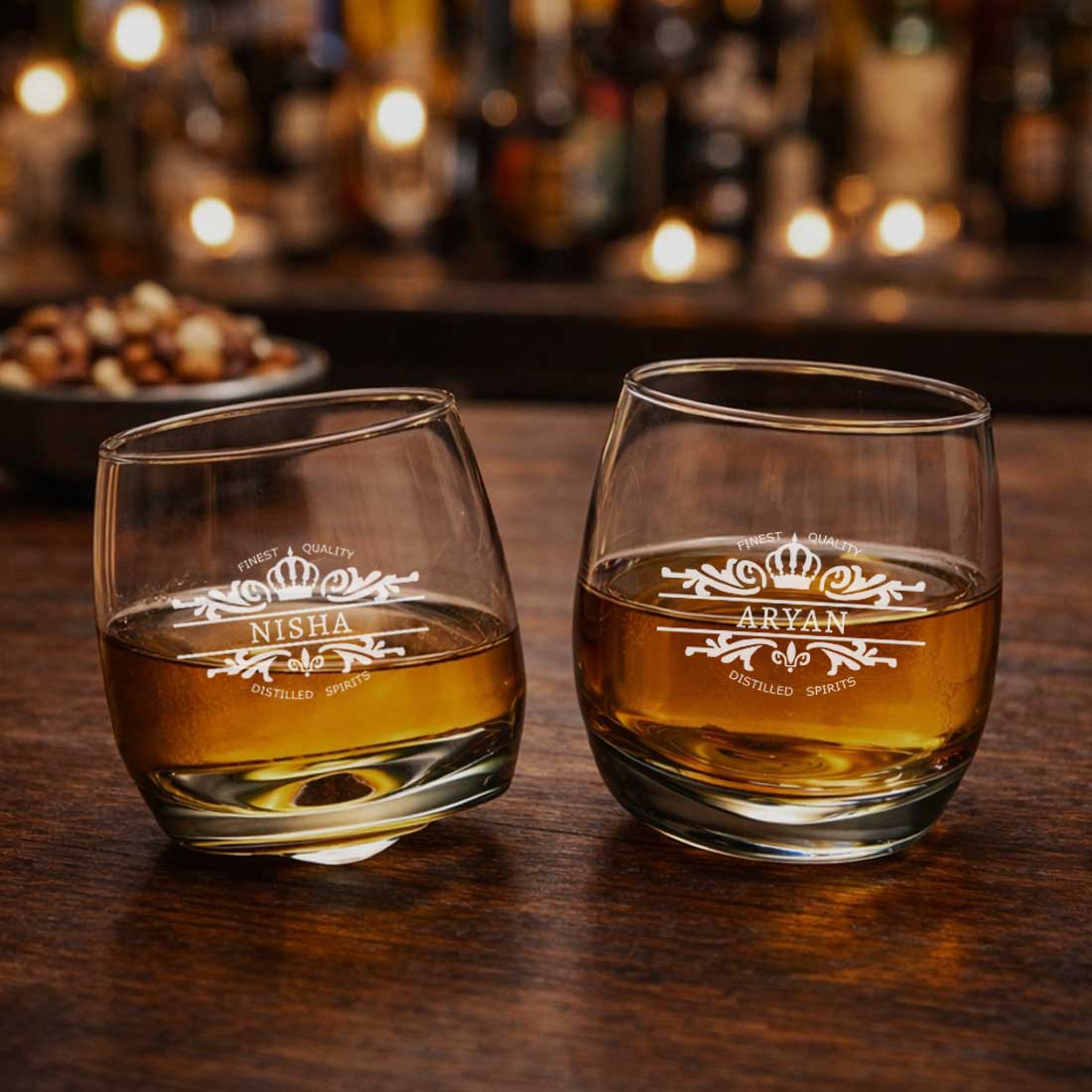 Premium Whiskey Glasses with Name Set of 2 Engraved Spinning Scotch Glass with Gift Box - Image 4