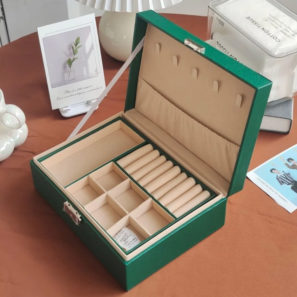 PU Leather Jewelry Organizer Box with 2 Tier Storage For Small Jewellery - Image 4