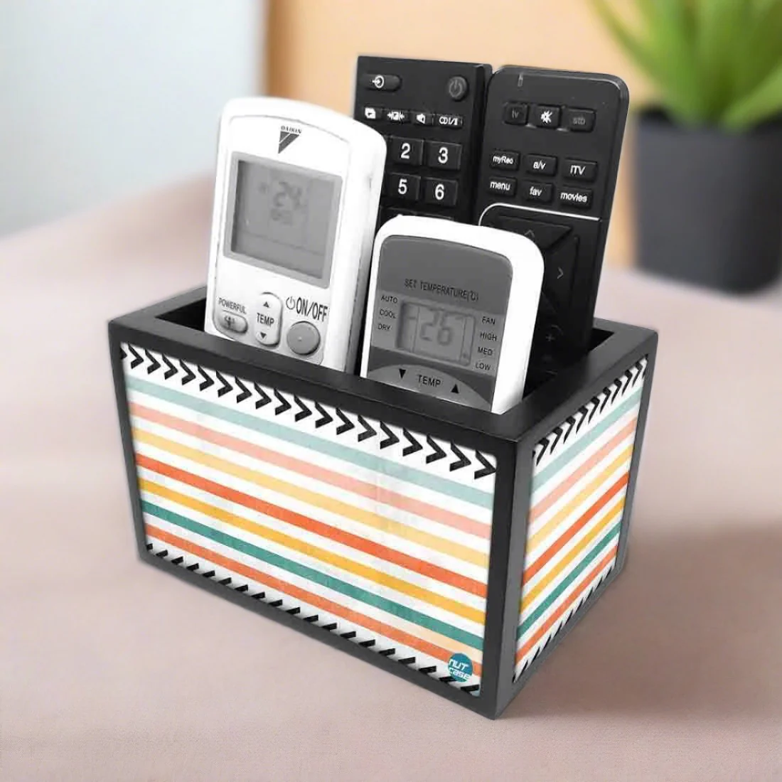 Remote Control Stand Holder Organizer For TV / AC Remotes - Vintage Lines - Image 2