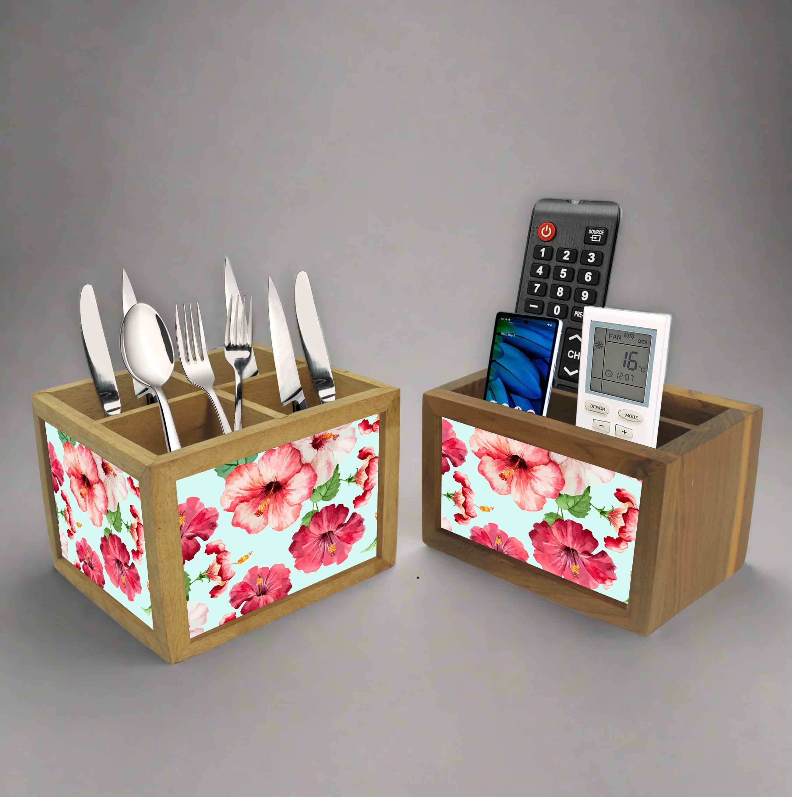 Floral Tv Remote Holder For TV / AC Remotes -  Hibiscus Flower With White Background - Image 7