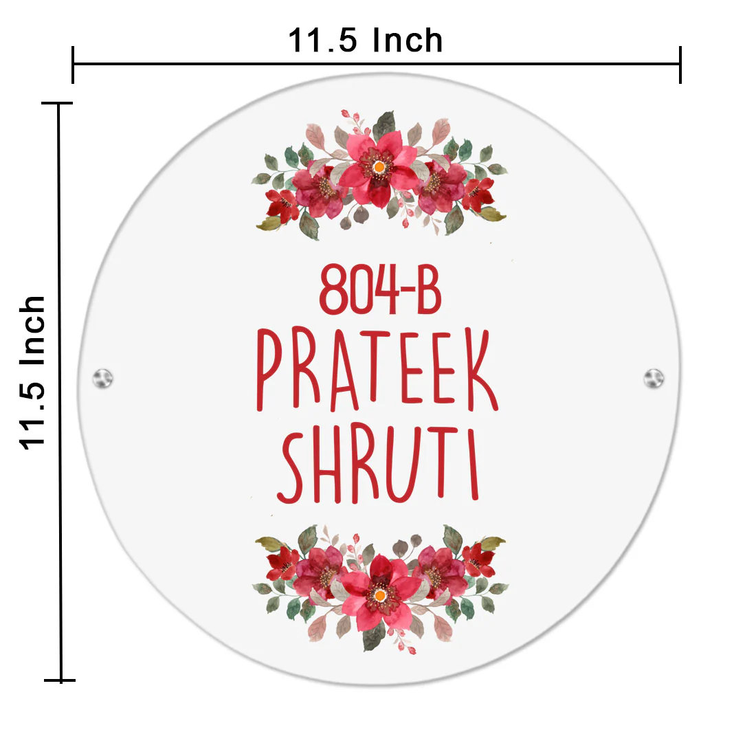 Round Name Plate Red Floral Design Nameplate for Home - Available in Wood and Acrylic - Image 11