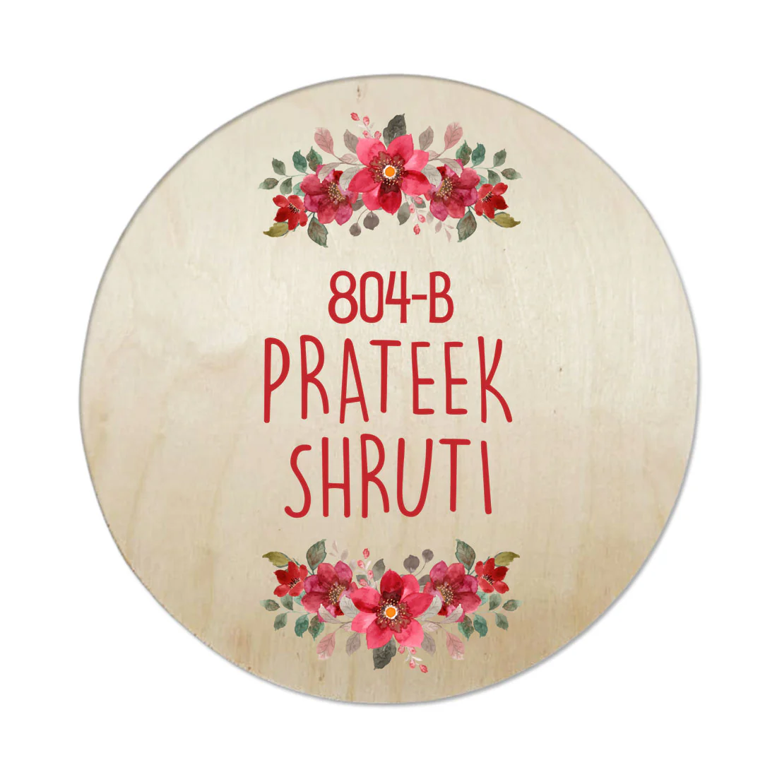 Round Name Plate Red Floral Design Nameplate for Home - Available in Wood and Acrylic - Image 6