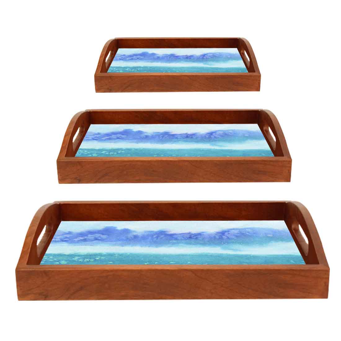Designer Wooden Tea Tray for Serving Set of 3 Different Sizes - Image 6