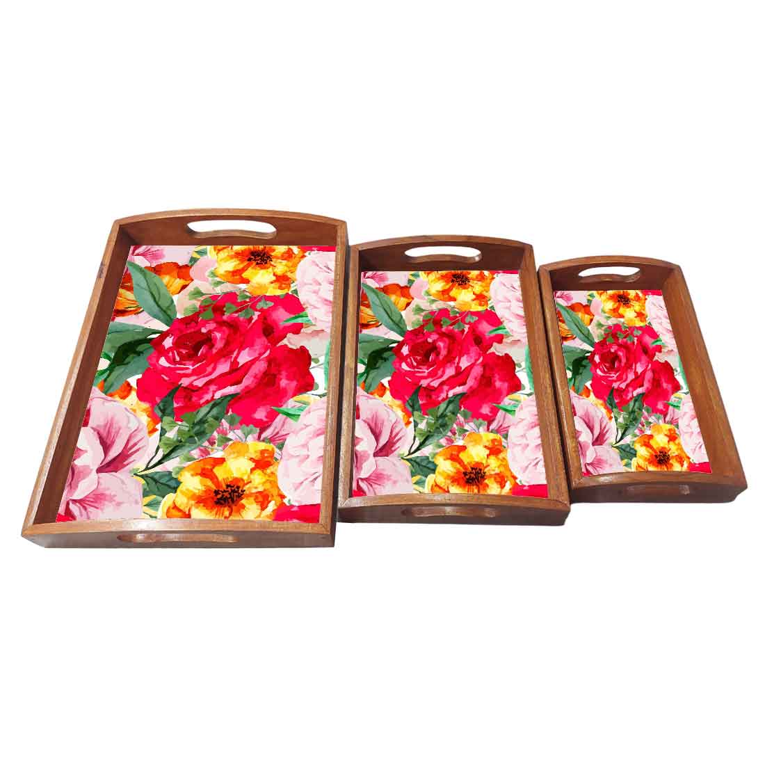 Rectangular Kitchen Trays for Serving Tea Tray Set of 3 - Rose - Image 4
