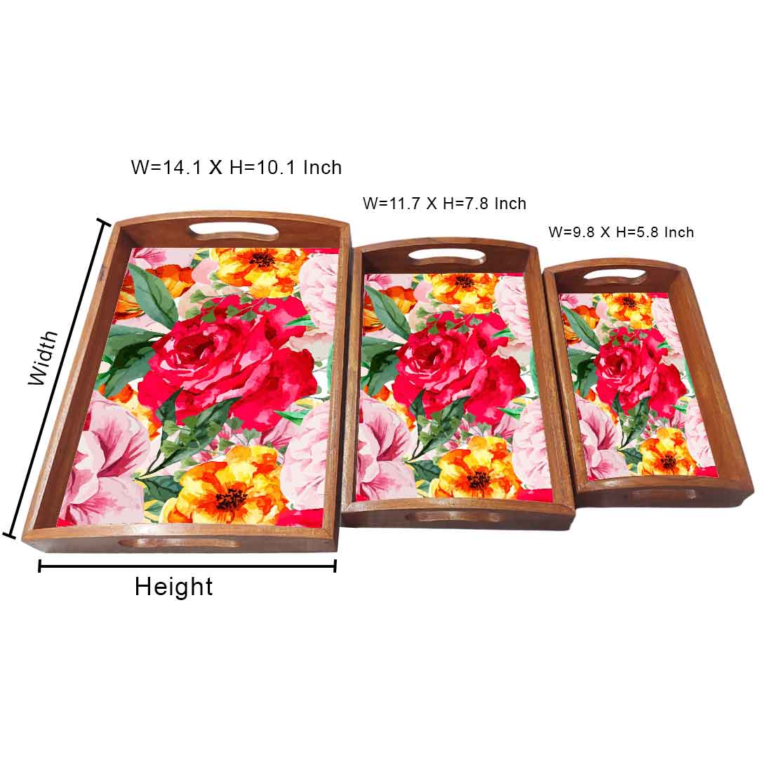 Rectangular Kitchen Trays for Serving Tea Tray Set of 3 - Rose - Image 5