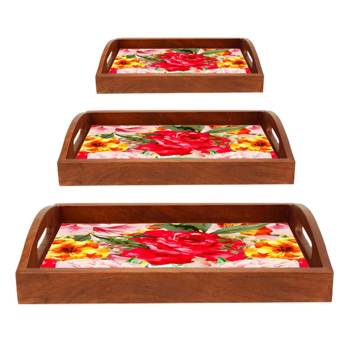 Rectangular Kitchen Trays for Serving Tea Tray Set of 3 - Rose - Image 6