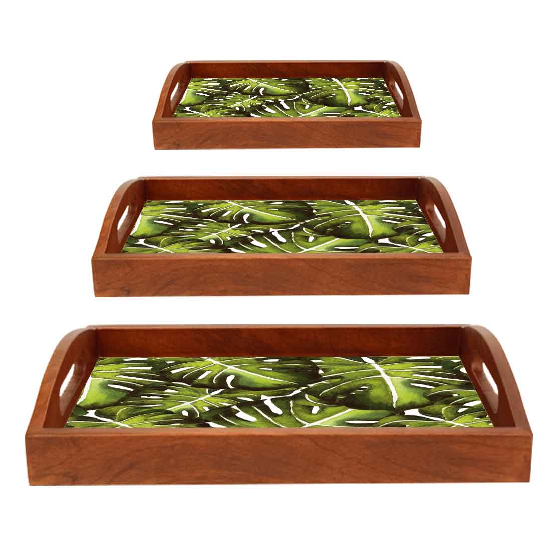 Designer Wooden Food Platter Trays for Serving Nesting Tray Set - Monstra Leaf - Image 6