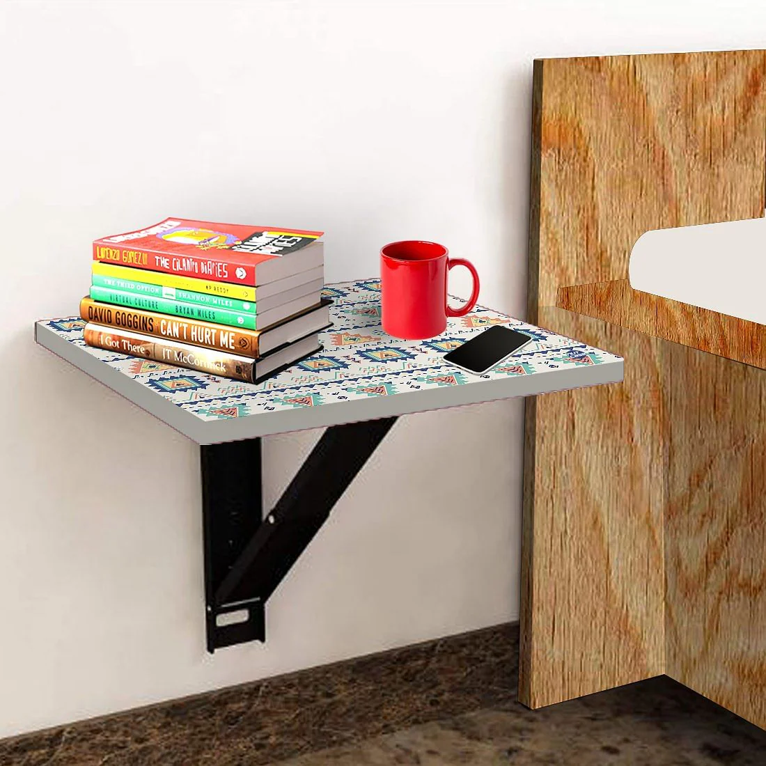 Simple Wall Mounted side Table - Aztec Grey Pattern - Image 3