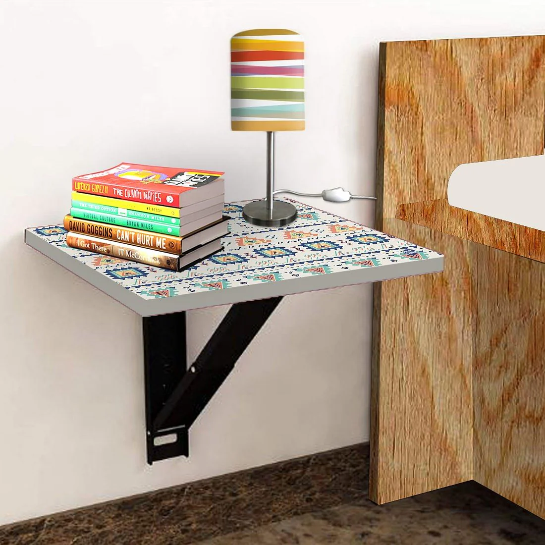Simple Wall Mounted side Table - Aztec Grey Pattern - Image 4
