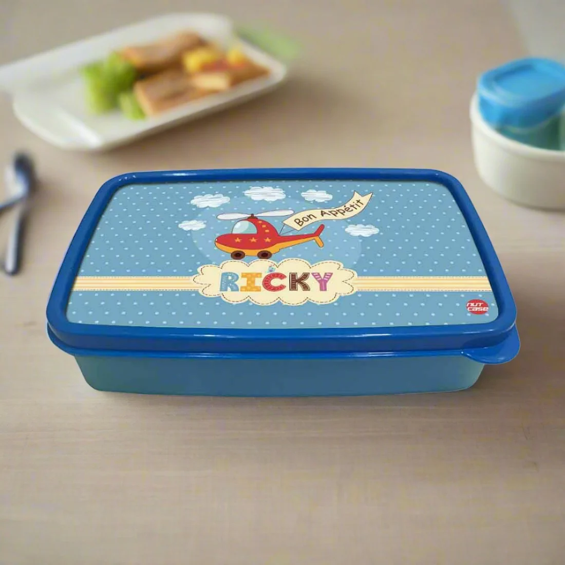Custom Snack Containers Plastic Lunch Box for Boys - Helicopter & Clouds