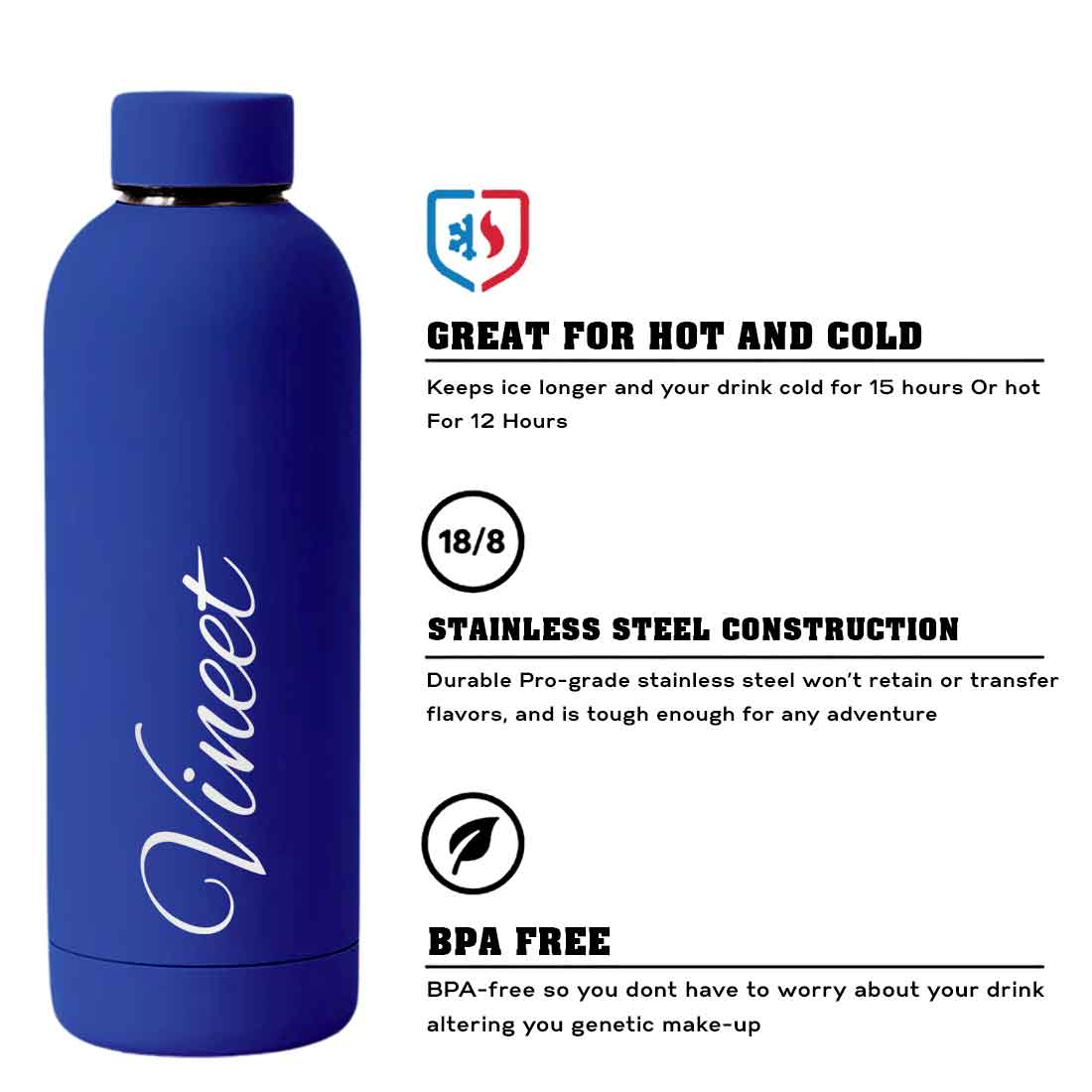 Stainless Steel Water Bottle with Names 500ml Double Insulated Bottles for Office Home Travel- BPA Free, Leakproof - Image 38
