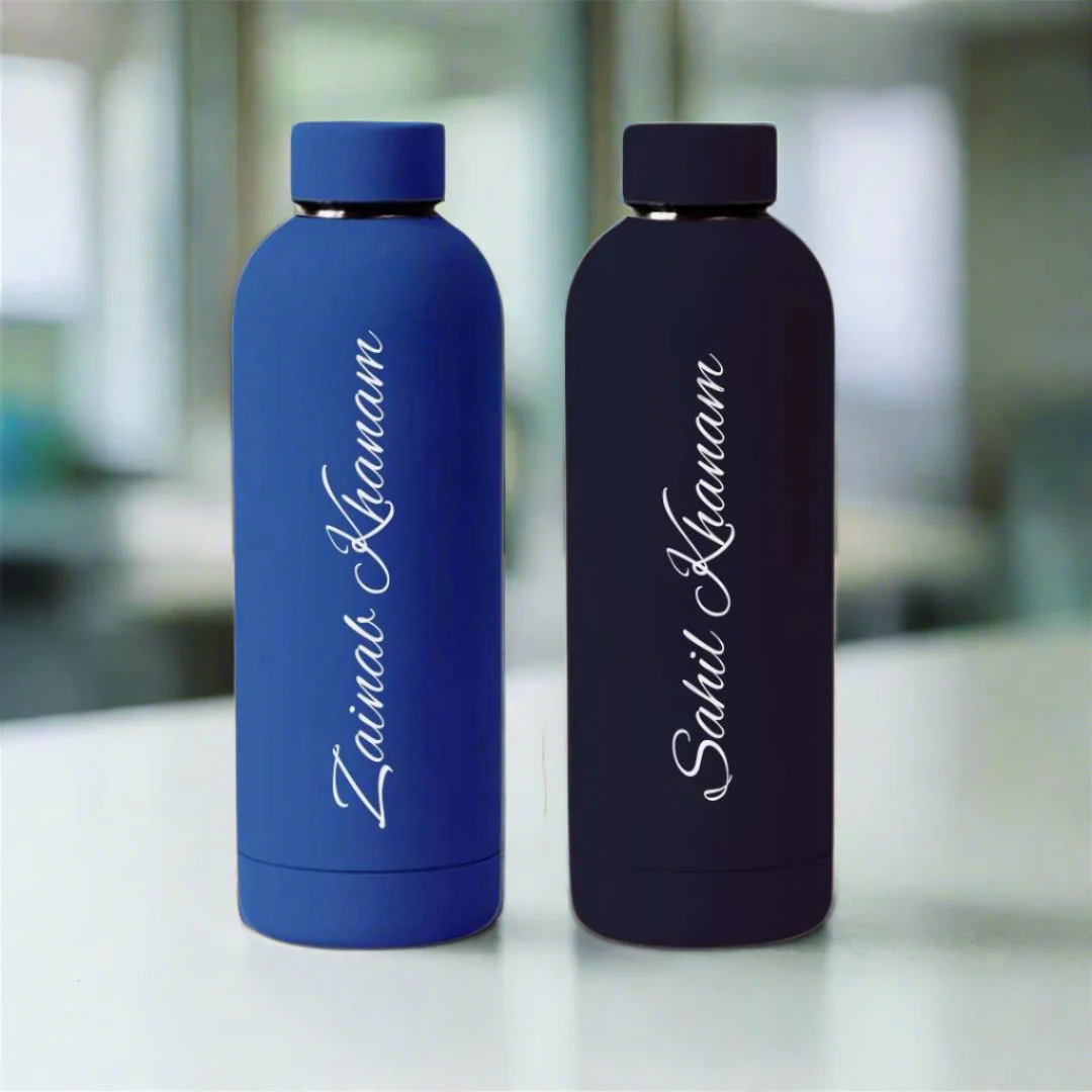 Stainless Steel Water Bottle with Names 500ml Double Insulated Bottles for Office Home Travel- BPA Free, Leakproof- Set OF 2 - Image 2