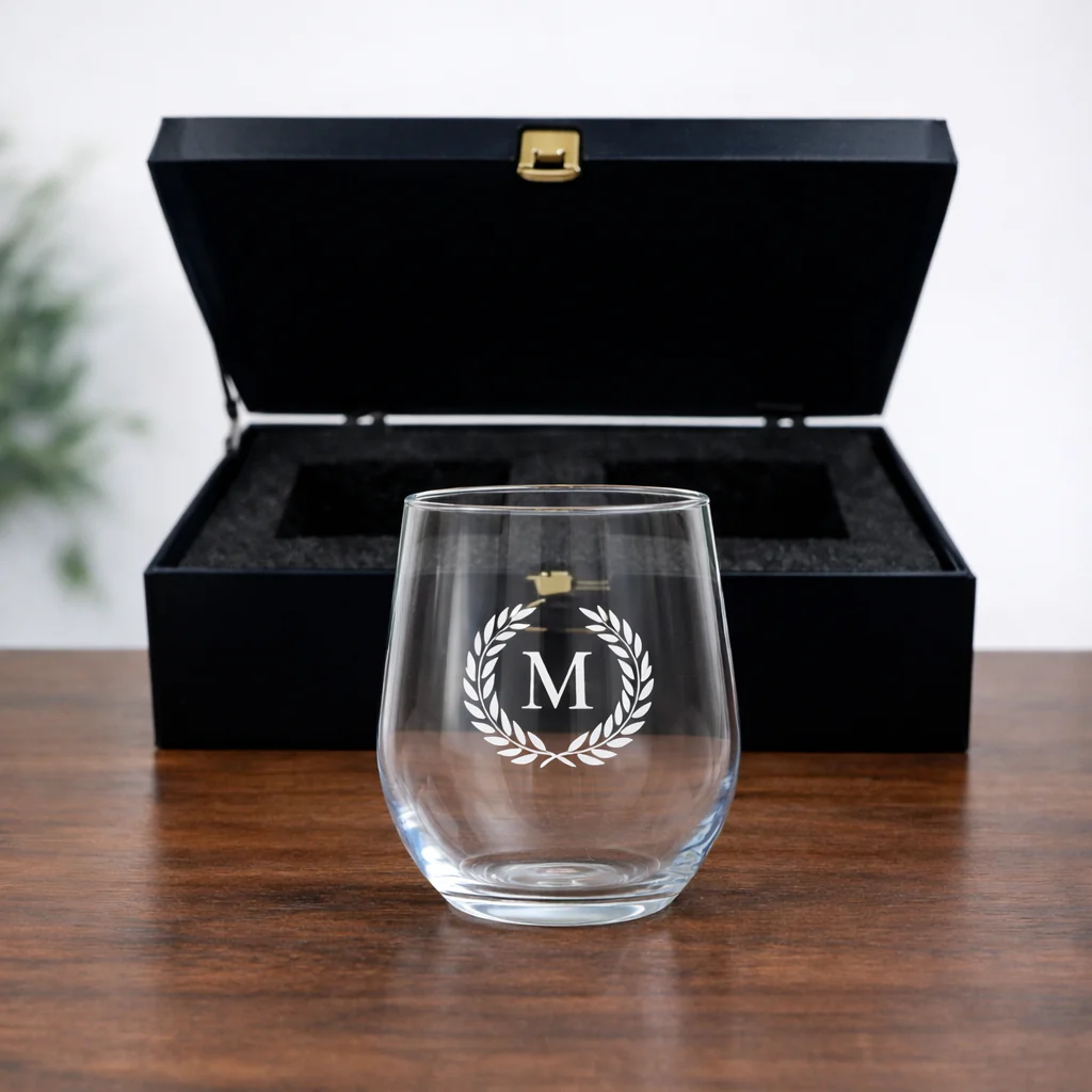 Stemless Wine Glasses Engraved with Monogram Drink Glass - Initial - Image 12