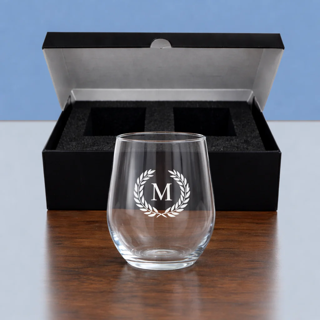 Stemless Wine Glasses Engraved with Monogram Drink Glass - Initial - Image 13