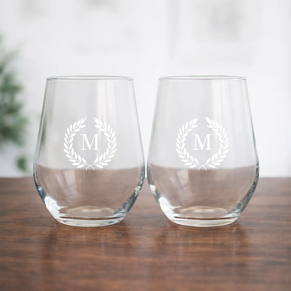 Stemless Wine Glasses Engraved with Monogram Drink Glass - Initial - Image 2