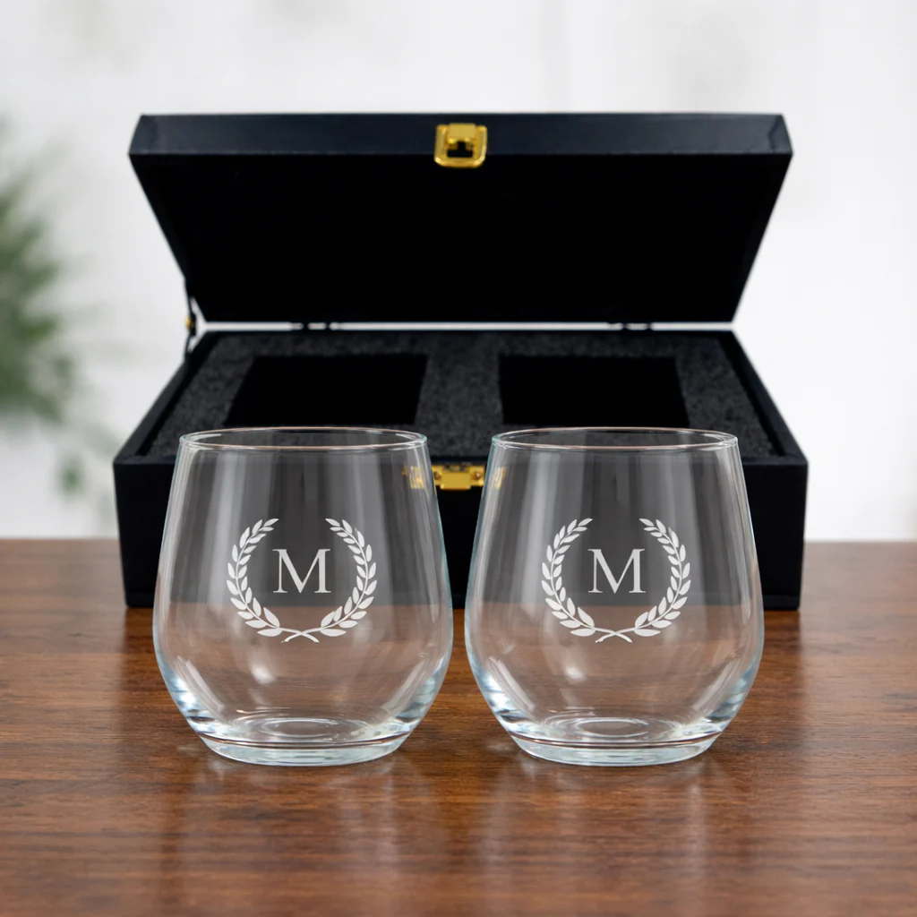Stemless Wine Glasses Engraved with Monogram Drink Glass - Initial - Image 3