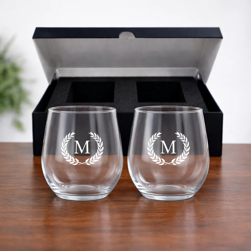 Stemless Wine Glasses Engraved with Monogram Drink Glass - Initial - Image 5