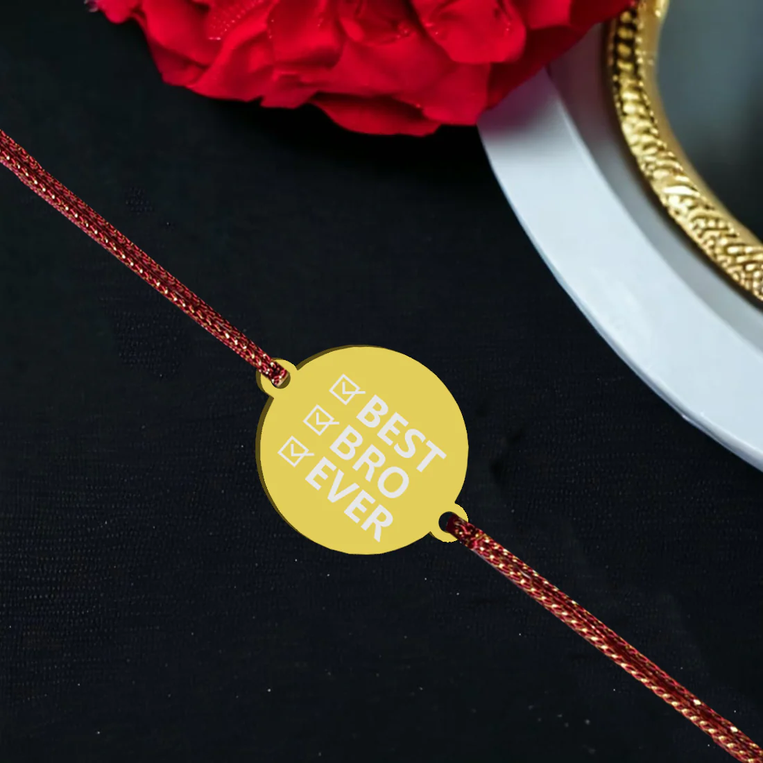 Stylish Best Brother Rakhi - Golden Round Acrylic Rakhi for Brother