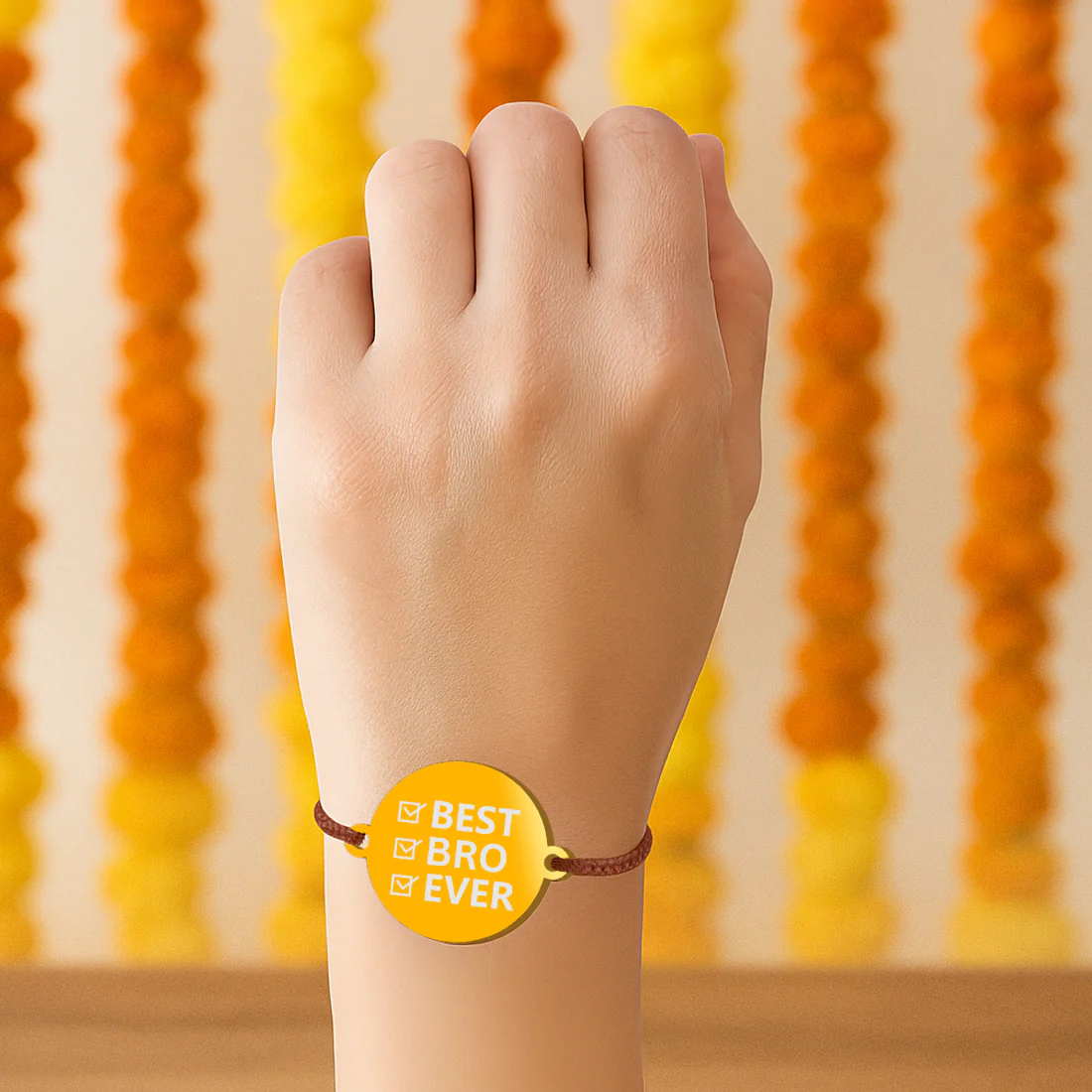 Stylish Best Brother Rakhi - Golden Round Acrylic Rakhi for Brother - Image 2
