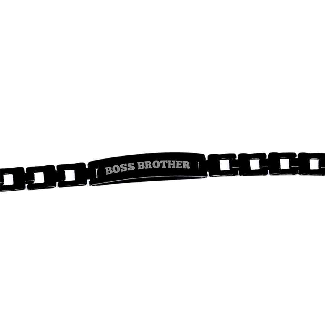 Stylish Rakhi For Brother-Cool Metal Bracelet-Black Rhodium For Celebration of Sibling Love Raksha Bandhan Engraved With - Boss Brother - Image 3