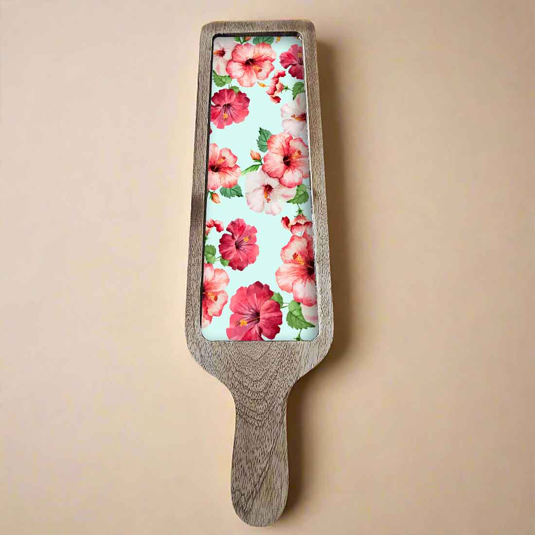 Stylish Serving Platter Tray For Dry Snacks Wooden Tray - Hibiscus Flower - Image 4